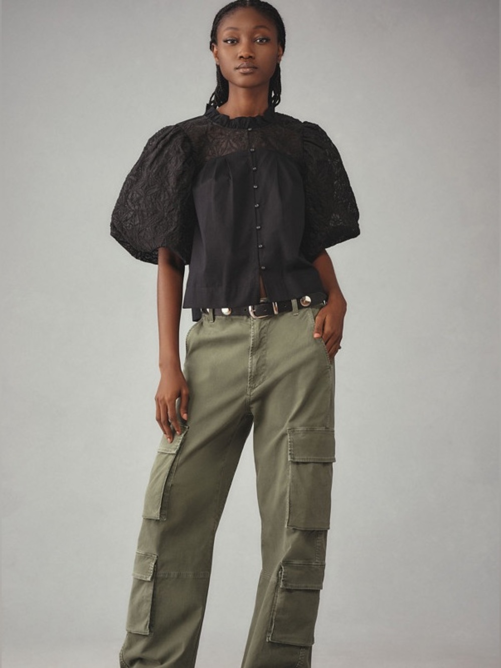 Anthropologie MAEVE Embroidered Puff Sleeve Button Front Blouse